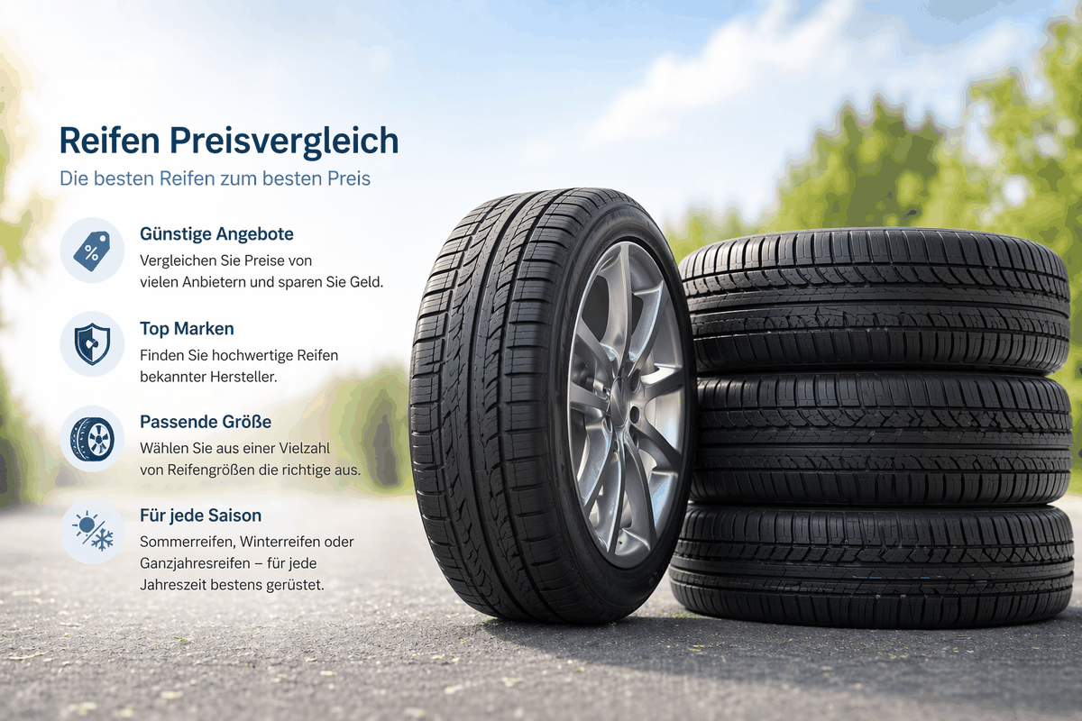 Freundliche Illustration zu Reifen Preisvergleich, Markenreifen, Reifengrößen und günstigen Angeboten